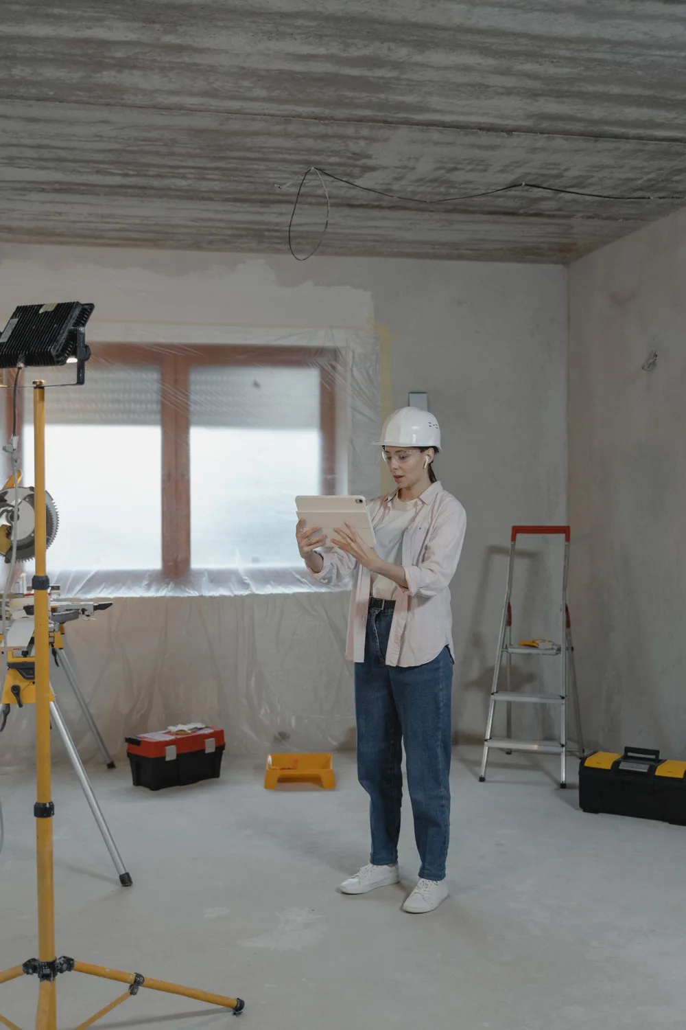 Contractor reviewing work at a construction site