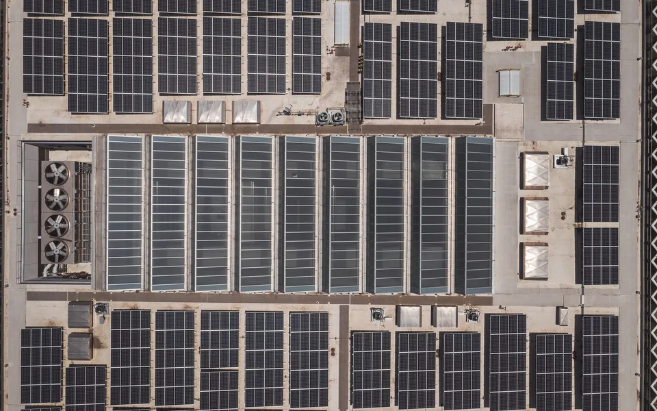 Installed rooftop solar panels seen from above