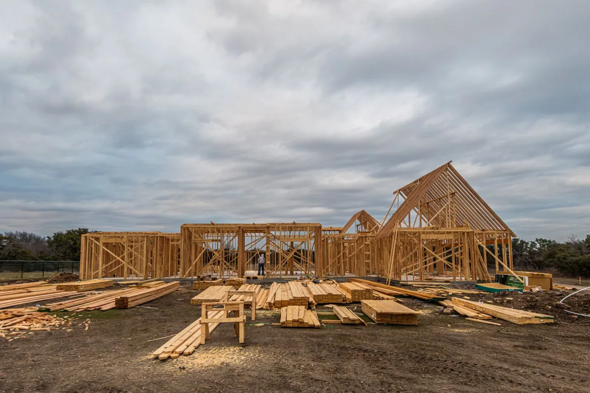 Timber framing at a home construction site