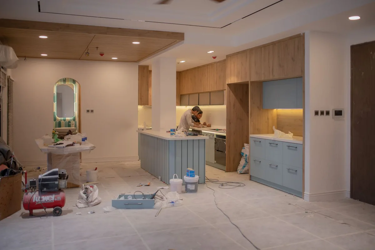 Crew completing a residential kitchen renovation