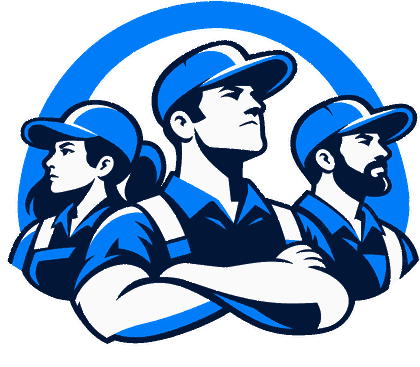 The CrewTend crew emblem: three technicians with arms crossed